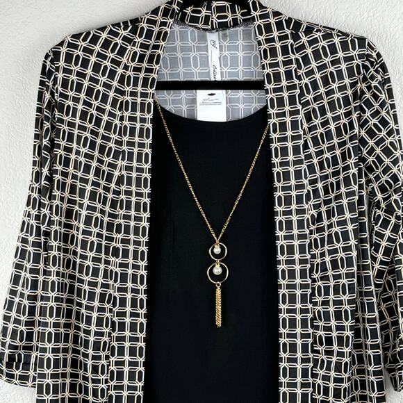 NY Collection 3/4 Sleeve Blouse Jacket Combo x Necklace Black Petite Small NWT - Picture 5 of 16